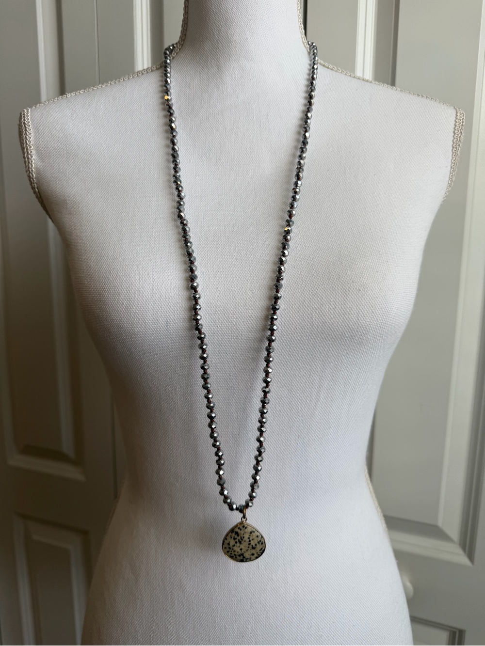 Dalmatian Jasper Style Pendant Necklace in Gray